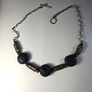 Volcanic Lava Rock With Mercury Glass Beads And Sterling Silver 22 In Necklace